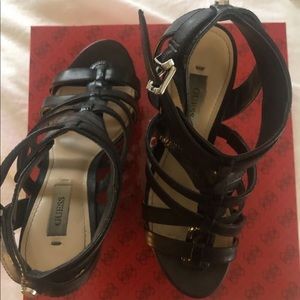 Guess Black/cork wedges